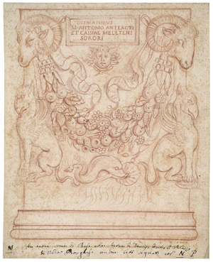 Lot 6546, Auction  108, Italienisch, 17. Jh. Reichverziertes, antikes Epitaph mit Widderköpfen, Greifen und Girlanden