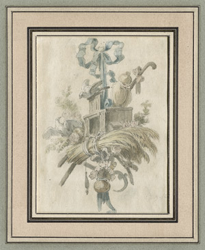 Lot 6623, Auction  108, Huet, Jean-Baptiste, Sechs Trophäen mit Musikinstrumenten, Blumen und Vögeln