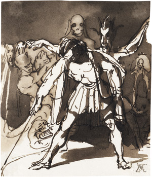 Lot 6652, Auction  108, Französisch, um 1800. Junger Mann im Hexenkreis, von Dämonen belauert