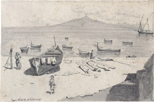 Lot 6705, Auction  108, Kittendorf, Johan Adolph, Fischerboote bei Capri, im Hintergrund der rauchende Vesuv