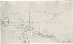 Lot 6729, Auction  108, Rørbye, Martinus Christian Wedseltoft, Ansicht von Bingen mit Schiffen