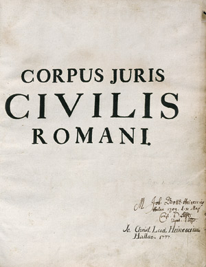 Lot 665, Auction  109, Corpus juris civilis romani, in quatuor partes distinctum