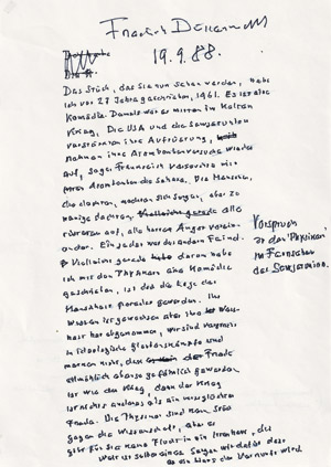 Lot 2504, Auction  109, Dürrenmatt, Friedrich, Manuskript 1988