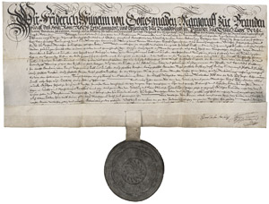 Lot 2573, Auction  109, Friedrich Wilhelm, der Große Kurfürst von Brandenburg, Pergament-Urkunde 1657 in seinem Namen