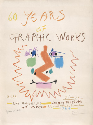 Lot 3372a, Auction  109, Picasso, Pablo, "60 Years of Graphic Works". Plakat in OFarblithographie für das Los Angeles County Museum