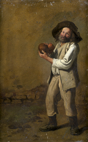 Lot 6028, Auction  109, Neapolitanisch, um 1620. Stehender Mann mit breitkrempigem Hut, in den Händen eine Kalebasse