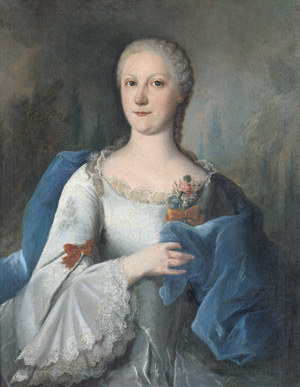 Lot 6046, Auction  109, Hauck, J. P. F., Porträt einer adeligen Dame im weißen Seidenkleid mit Blumenbouquet