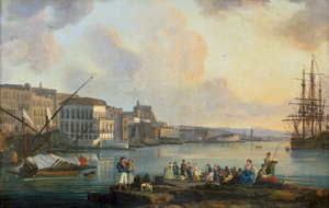 Lot 6051, Auction  109, Fabris, Pietro - zugeschrieben, Neapel: Blick vom Sbarcatoio di S. Lucia auf die Wasserfront mit dem Palazzo Carafa, dem Castel Nuovo und der Lanterna.