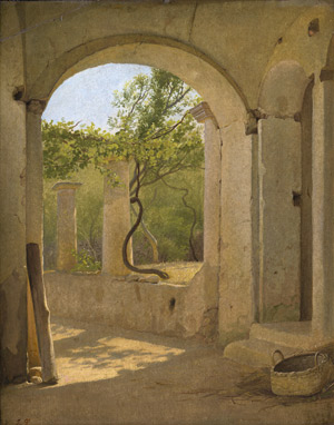 Lot 6091, Auction  109, Deutsch, um 1840. Blick in einen südlichen Garten mit weinumrankter Pergola.