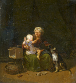 Lot 6142, Auction  109, Deutsch, 19. Jh. Großmutter mit Enkelin und Hund