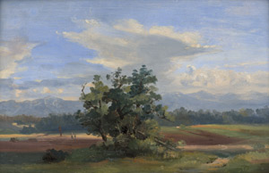 Lot 6153, Auction  109, Süddeutsch, um 1860. Blick auf eine Voralpenlandschaft mit einer Baumgruppe