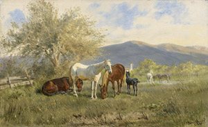 Lot 6154, Auction  109, Quaglio, Franz, Sommerliche Voralpenlandschaft mit Pferden auf der Weide