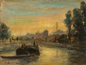 Lot 6184, Auction  109, Lépine, Stanislas, Blick auf einen Fluss mit Kahn in der Morgenstimmung. 