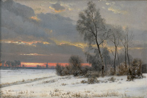 Lot 6185, Auction  109, Andersen-Lundby, Anders, Winterlandschaft im Abendrot mit Windmühle