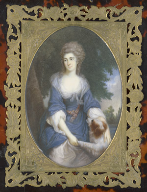 Lot 6234, Auction  109, Haughton d. J., Moses - zugeschrieben, Adlige Dame in blauem Gewand mit einem Hündchen