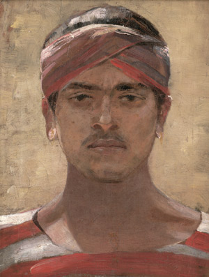 Lot 7078, Auction  109, Dänisch, Porträt eines jungen indonesischen Mannes mit Stirnbinde und Ohrringen