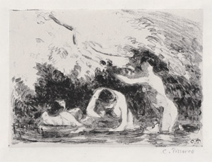 Lot 8211, Auction  109, Pissarro, Camille, Baigneuses à l'ombre des berges boisées