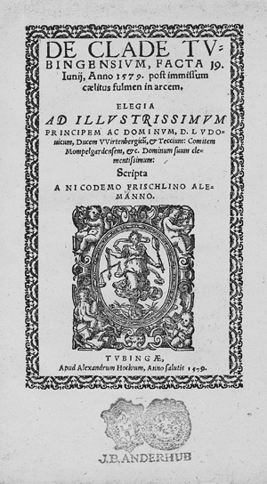 Lot 1048, Auction  110, Frischlin, Nicodemus, De clade Tubingensium facta