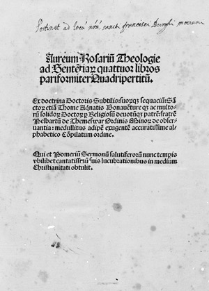 Lot 1065, Auction  110, Pelbartus von Temeswar, Aureum Rosarium Theologie