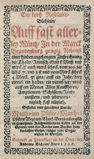 Lot 1066, Auction  110, Pfister, Matthaeus, Ein kurtz Resoluier-Büchlein