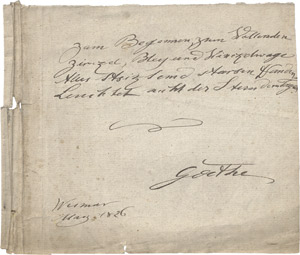 Lot 2155, Auction  110, Goethe, Johann Wolfgang von, Signiertes Gedichtmanuskript