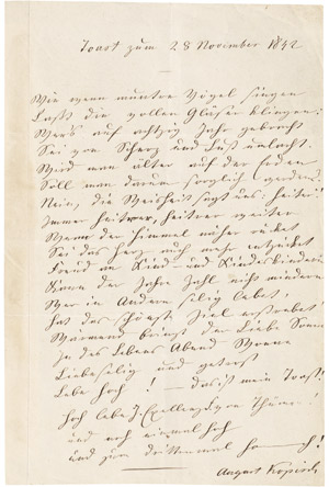 Lot 2201, Auction  110, Kopisch, August, Signiertes Gedicht-Manuskript 1842