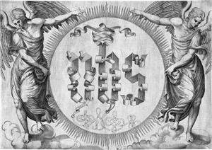 Lot 5140, Auction  110, Italienisch, 16. Jh. Das Christusmonogramm von zwei Engeln flankiert.