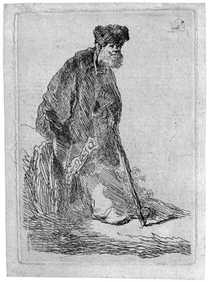 Lot 5198, Auction  110, Rembrandt Harmensz. van Rijn, Bärtiger Mann, an einen Erdhügel gelehnt stehend