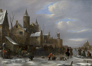 Lot 6027, Auction  110, Molenaer, Claes, Fröhliche Gesellschaft auf einem zugefrorenen Fluss vor einer Stadt