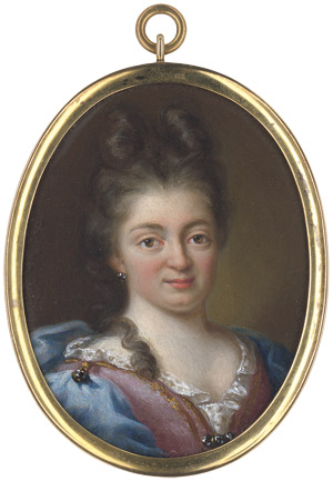 Lot 6040, Auction  110, Französisch, um 1700. Junge Frau im rosa Kleid mit Spitzenbesatz und blauem Umhang