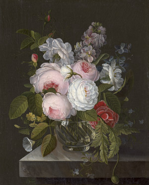 Lot 6087, Auction  110, Völcker, Gottfried Wilhelm - zugeschrieben, Blumenbouquet in einer Kristallvase auf einem Tisch 