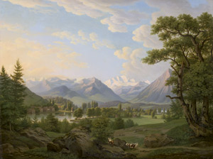 Lot 6103, Auction  110, Frégevize, Frédéric, Schweizer Berglandschaft mit Dorf an einem Fluss