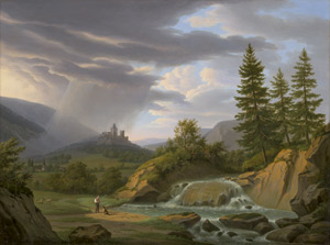 Lot 6104, Auction  110, Frégevize, Frédéric, Gewitterstimmung über einer Burg in den Schweizer Alpen