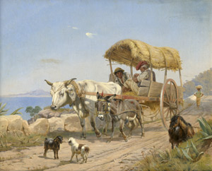 Lot 6116, Auction  110, Simonsen, Simon Ludvig Ditlev, Am Golf von Neapel bei Massa Lubrense: Italienische Bauern auf einem Heuwagen