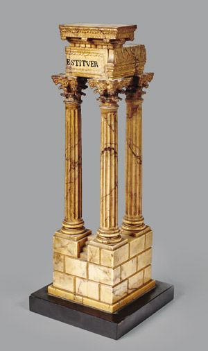 Lot 6119, Auction  110, Italienisch, 19. Jh. Architekturmodell: Die drei Säulen des Vespasianstempels auf dem Forum Romanum