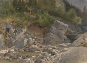 Lot 6150, Auction  110, Deutsch, 1860. Felsiger Flusslauf in den Bergen. 