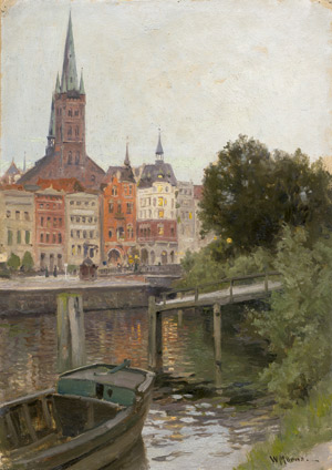 Lot 6165, Auction  110, Moras, Walter, Blick über die Trave auf St. Petri in Lübeck