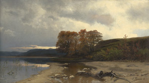 Lot 6178, Auction  110, Brauer, Fritz, "Herbstmotiv in Oberbayern": Landschaftspanorama mit Voralpensee. 