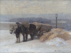 Lot 6194, Auction  110, Zügel, Heinrich von, Pferdekarren in einer winterlichen Abendlandschaft