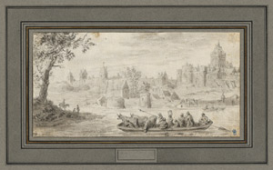 Lot 6445, Auction  110, Ruisdael, Salomon, Eine Flusslandschaft mit Landleuten und Vieh in einem Kahn
