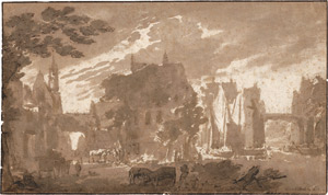 Lot 6529, Auction  110, Rademaker, Abraham, Holländische Stadtansicht mit einem Fluss und Schiffen
