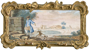 Lot 6537, Auction  110, Französisch, 18. Jh. Pastorale Landschaft mit einem Kavalier und seinem Hund