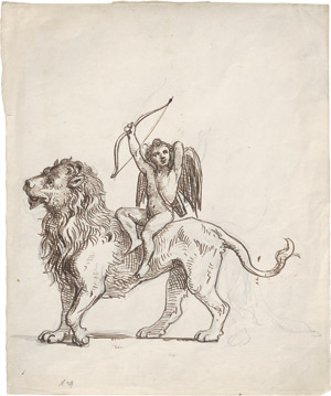 Lot 6571, Auction  110, Marstrand, Wilhelm Nicolai, Ein Cupido mit Pfeil und Bogen, auf dem Rücken eines Löwen sitzend