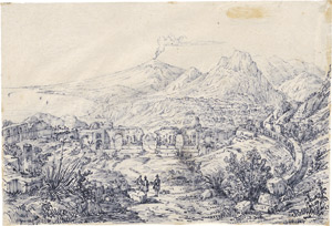 Lot 6575, Auction  110, Senape, Antonio, Blick auf das Amphitheater in Taormina, im Hintergrund der Ätna