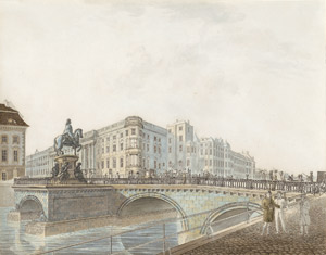 Lot 6585, Auction  110, Deutsch, um 1820. Blick über die Lange Brücke mit dem Reiterstandbild des Großen Kurfürsten auf das Berliner Stadtschloss