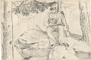 Lot 6608, Auction  110, Geyer, Conrad, Zeichner im Wald auf einem Felsen sitzend