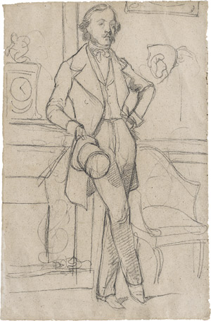 Lot 6656, Auction  110, Devéria, Eugène - zugeschrieben, Bildnis eines Gentleman; stehend mit Zylinder