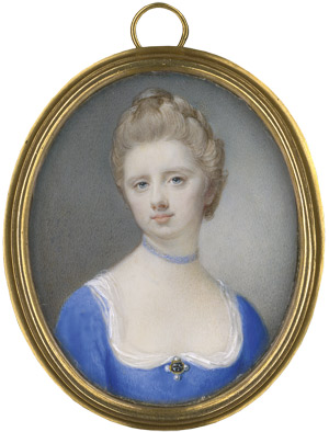 Lot 6853, Auction  110, Meyer, Jeremiah, Junge Frau mit hochgesteckten Haaren im blauen, dekolletierten Kleid mit blauem Halsband