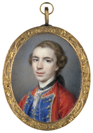 Lot 6858, Auction  110, Macpherson, James - zugeschrieben, Junger Offizier mit braunem, zu einem Zopf gebundenen Haar im roten Uniformrock mit blauen Aufschlägen.