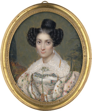 Lot 6905, Auction  110, Deutsch, um 1830/35. Bildnis einer Dame im bestickten weißen Kleid